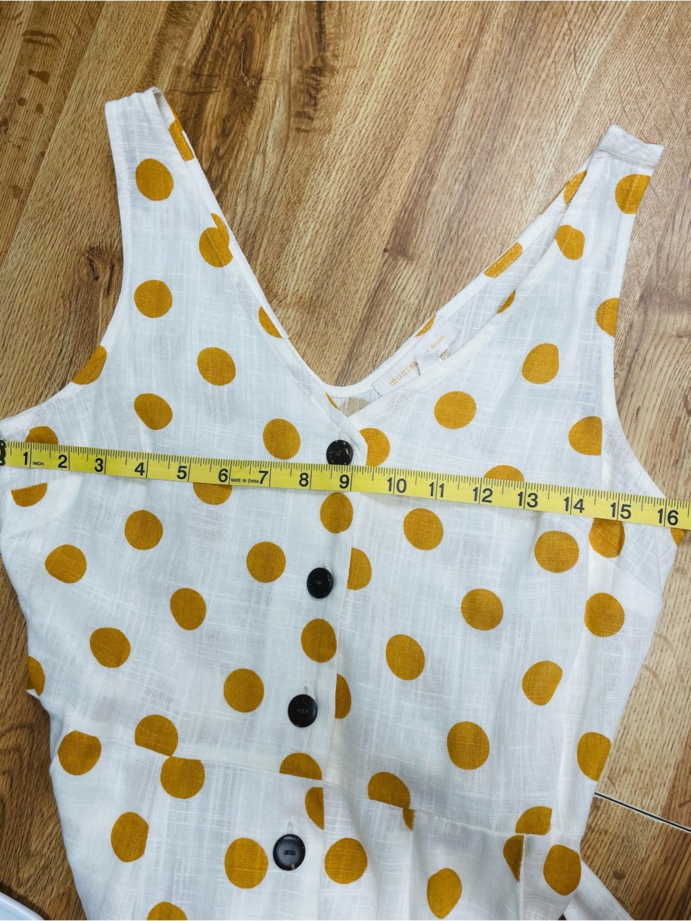 Monteau Cream Jumpsuit with Mustard Polka Dot Print and Belt - Picture 10 of 10
